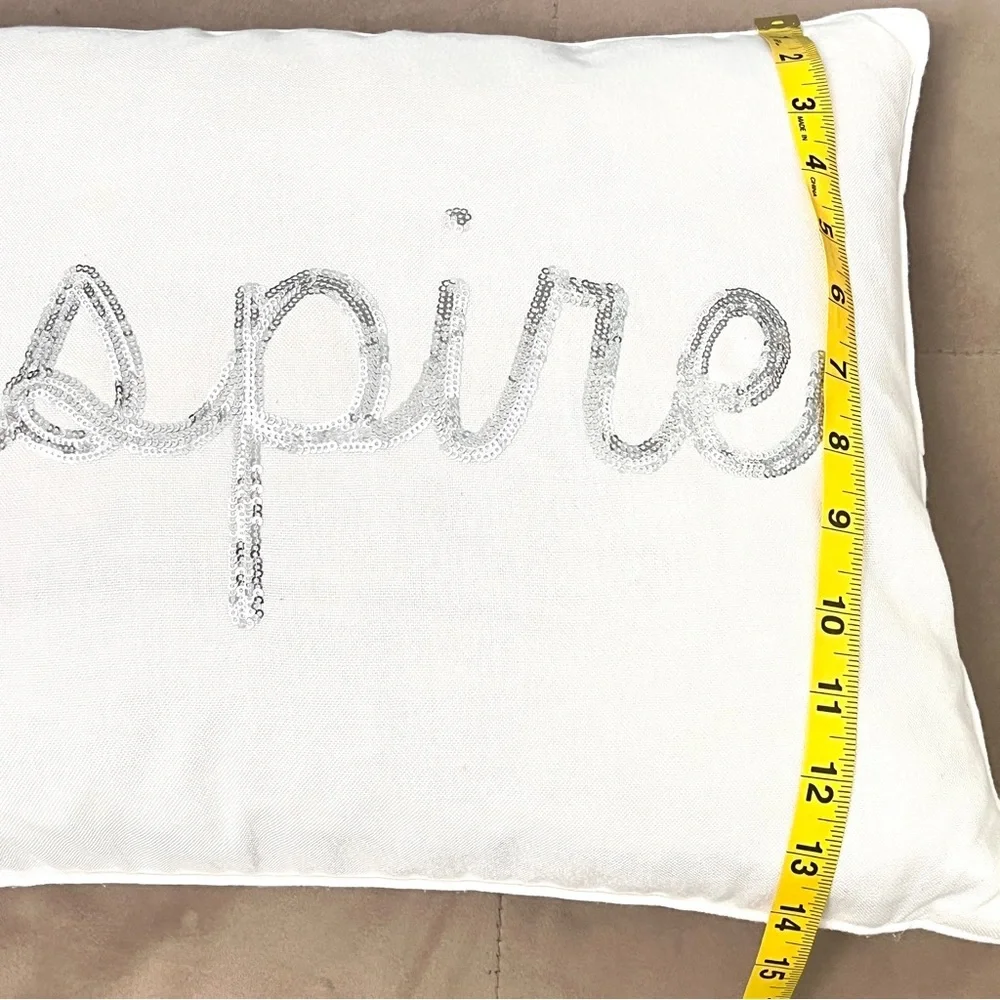 Home Accent Pillow White Silver Beaded “Inspire” with Pillow Insert